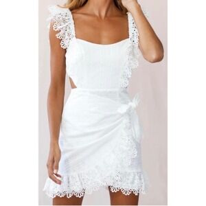 Ivory White Lace Eyelet Wrap Mini Dress Cottagecore Coquette Boho Graduation Sm